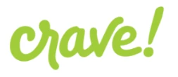 This image contains the word "crave!" written in a green, cursive font.